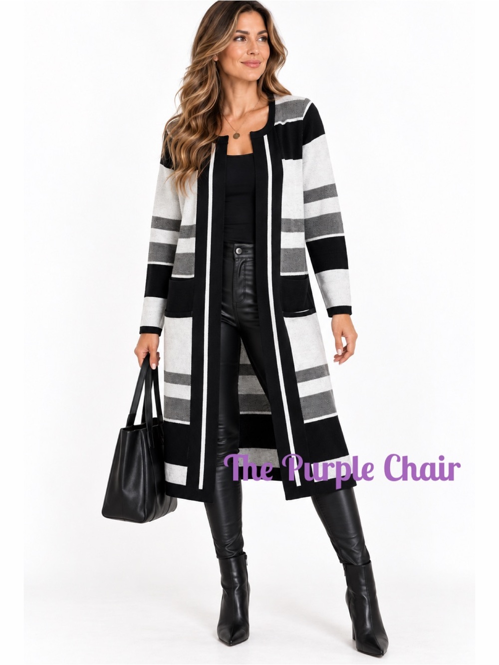 WHITE HOUSE BLACK MARKET NWT Long Sleeve Striped Open Front Midi Cardigan XS